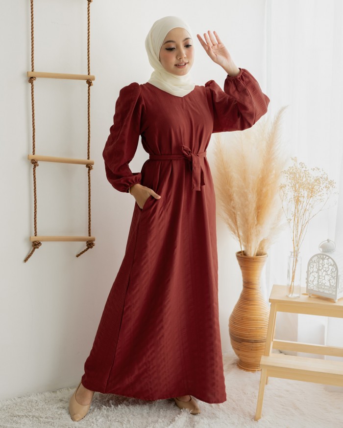 Aara Dress in Brick Red