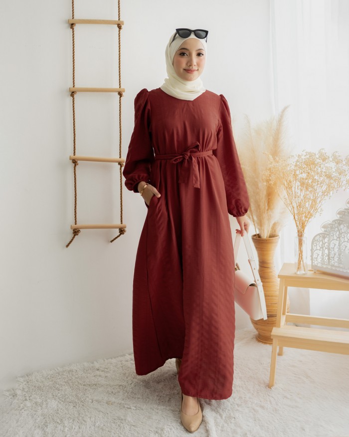 Aara Dress in Brick Red