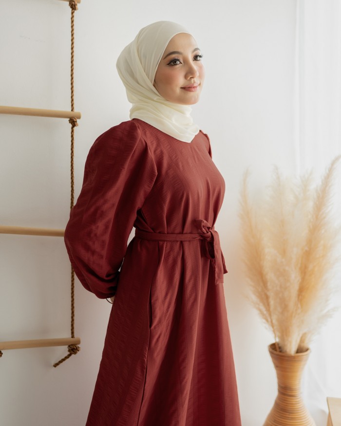 Aara Dress in Brick Red