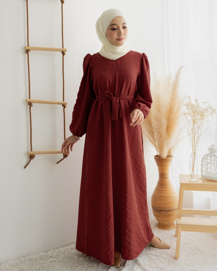 Aara Dress in Brick Red