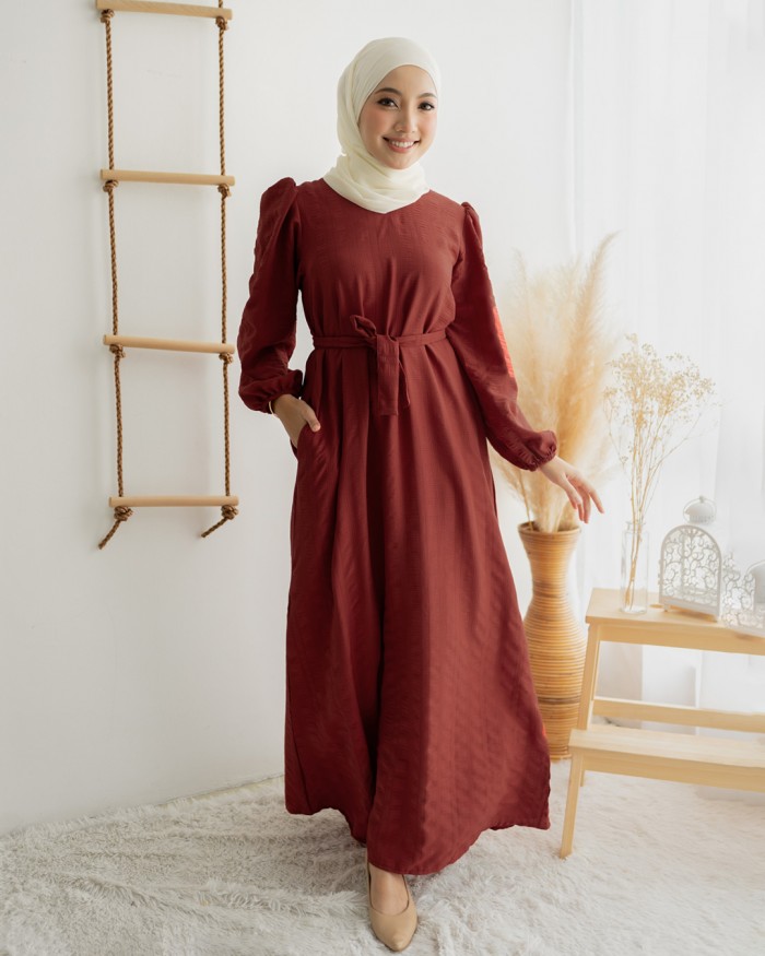 Aara Dress in Brick Red